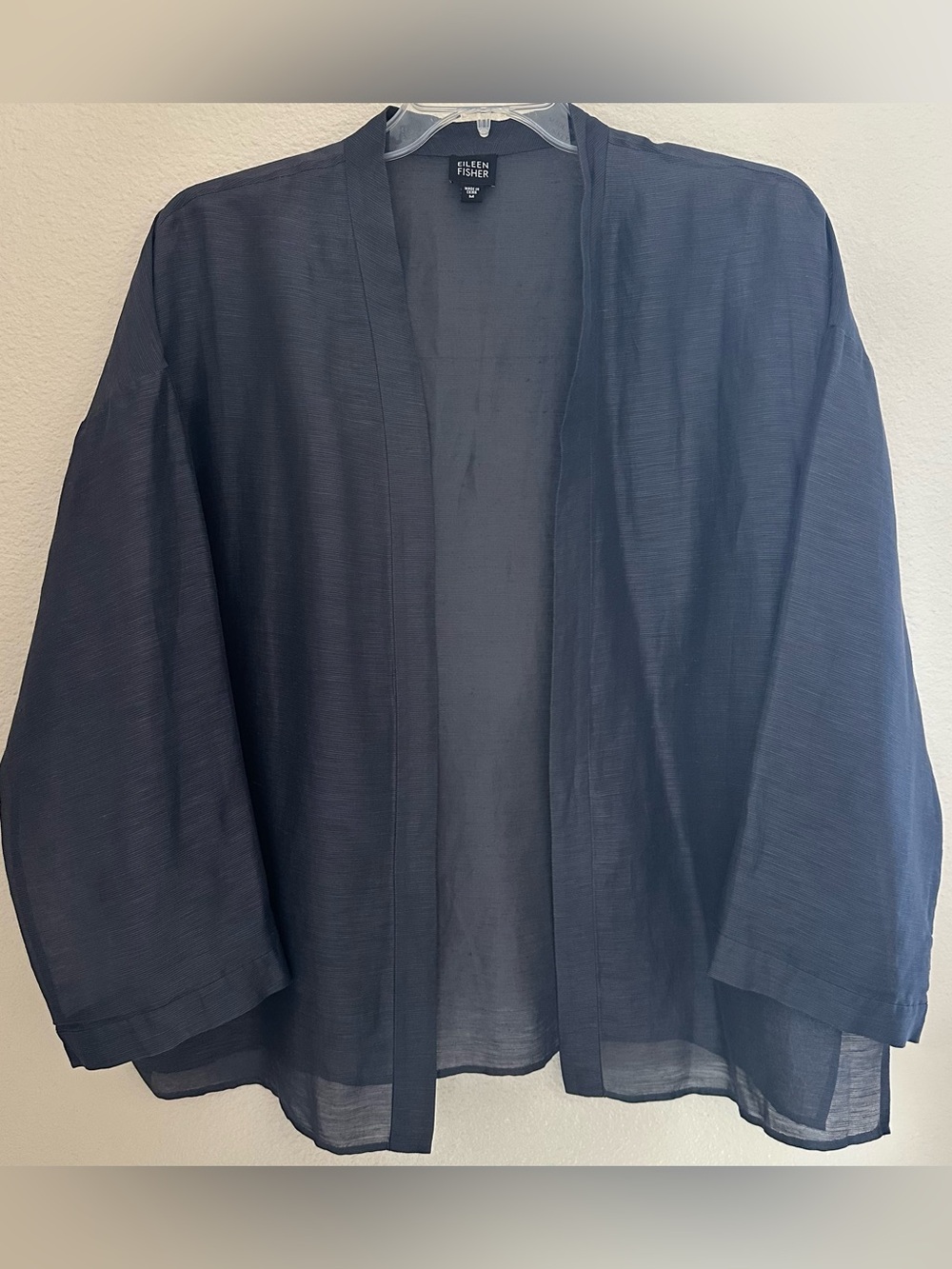 Eileen Fisher Kimono Cardigan Linen Silk Open Sheer Sz Medium Lagenlook Purist